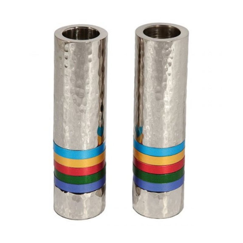 Yair Emanuel Hammered Nickel Cylinder Candlesticks M... | Candlesticks