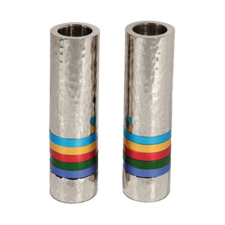 Yair Emanuel Hammered Nickel Cylinder Candlesticks M... | Candlesticks