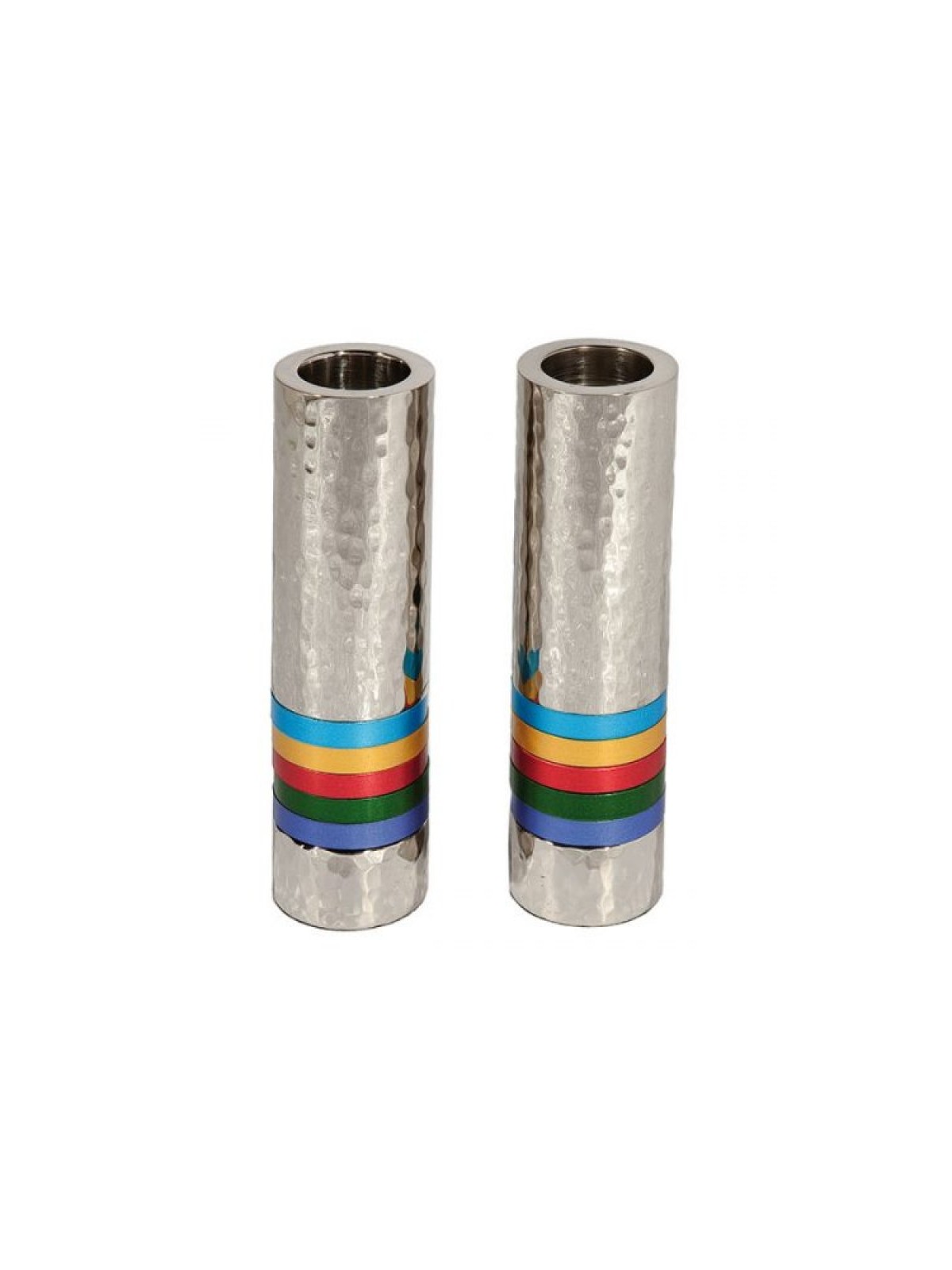 Yair Emanuel Hammered Nickel Cylinder Candlesticks M... | Candlesticks