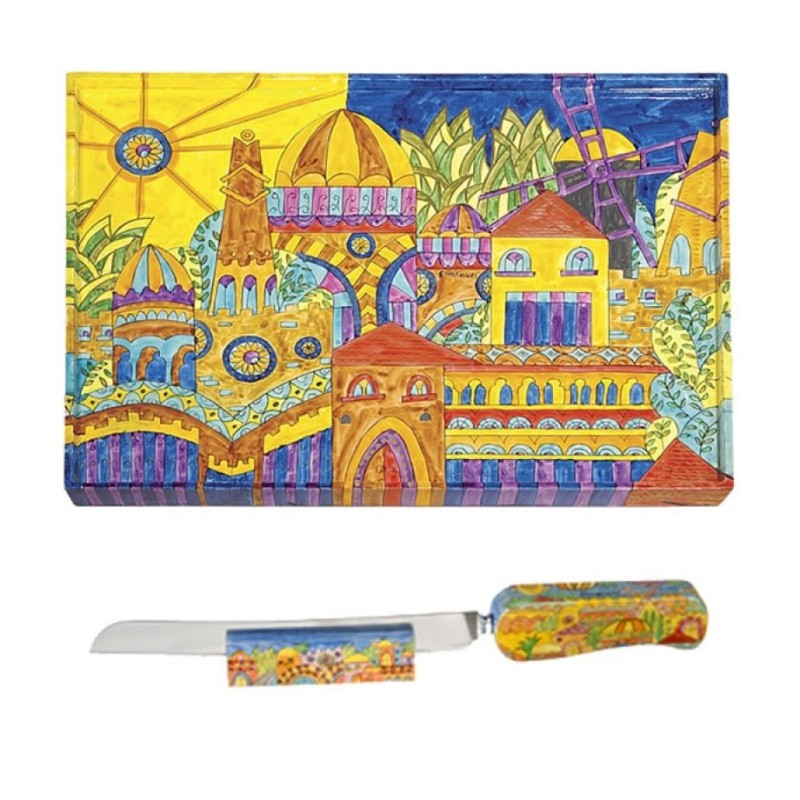 Planche à challah en bois peinte à la main de Yair Emanuel avec... | Planches à Challah