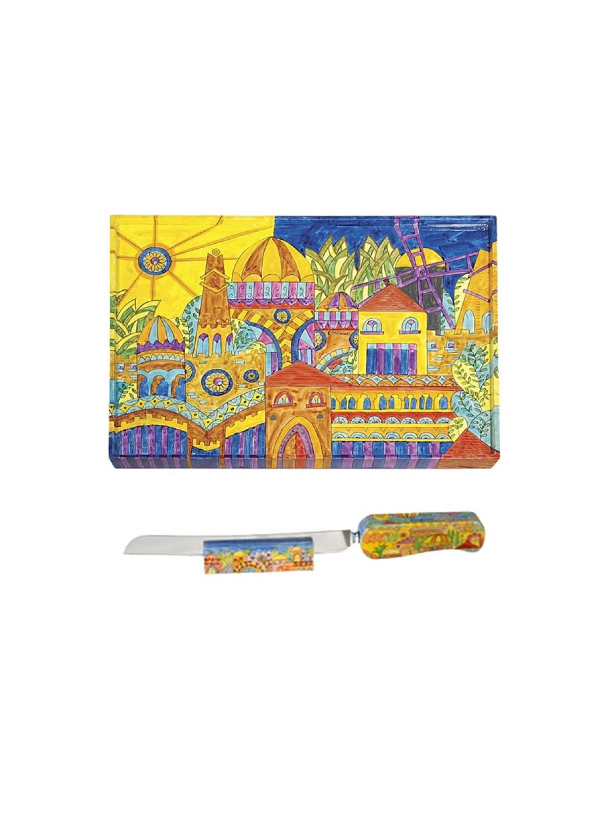 Yair Emanuel Hand Painted Wood Challah Board with ... | Challah Boards