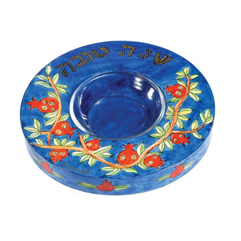 Yair Emanuel Hand Painted Wood Honey Dish... | Jewish Gift from Israel