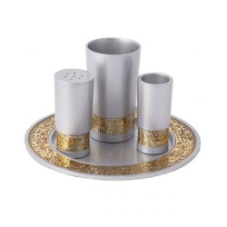 Yair Emanuel Aluminum Havdalah Set with Gold Jerusa... | Havdalah Sets