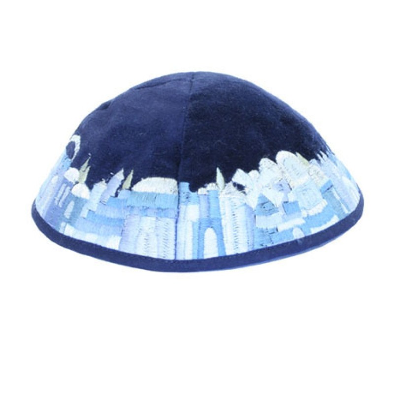Yair Emanuel Blue Velvet Kippah Embroide... | Kippot & Hats by Emanuel