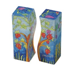 Yair Emanuel Hand Painted Wood Fitted Salt ... | Salt & Pepper Shakers