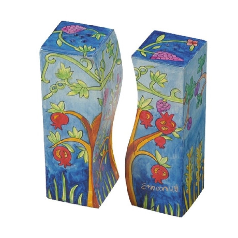 Yair Emanuel Hand Painted Wood Fitted Salt ... | Salt & Pepper Shakers