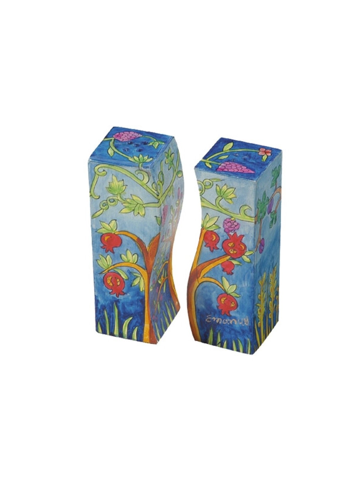 Yair Emanuel Hand Painted Wood Fitted Salt ... | Salt & Pepper Shakers