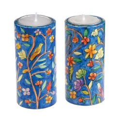 Yair Emanuel Cylinder Hand Painted Wood S... | Candlesticks by Emanuel