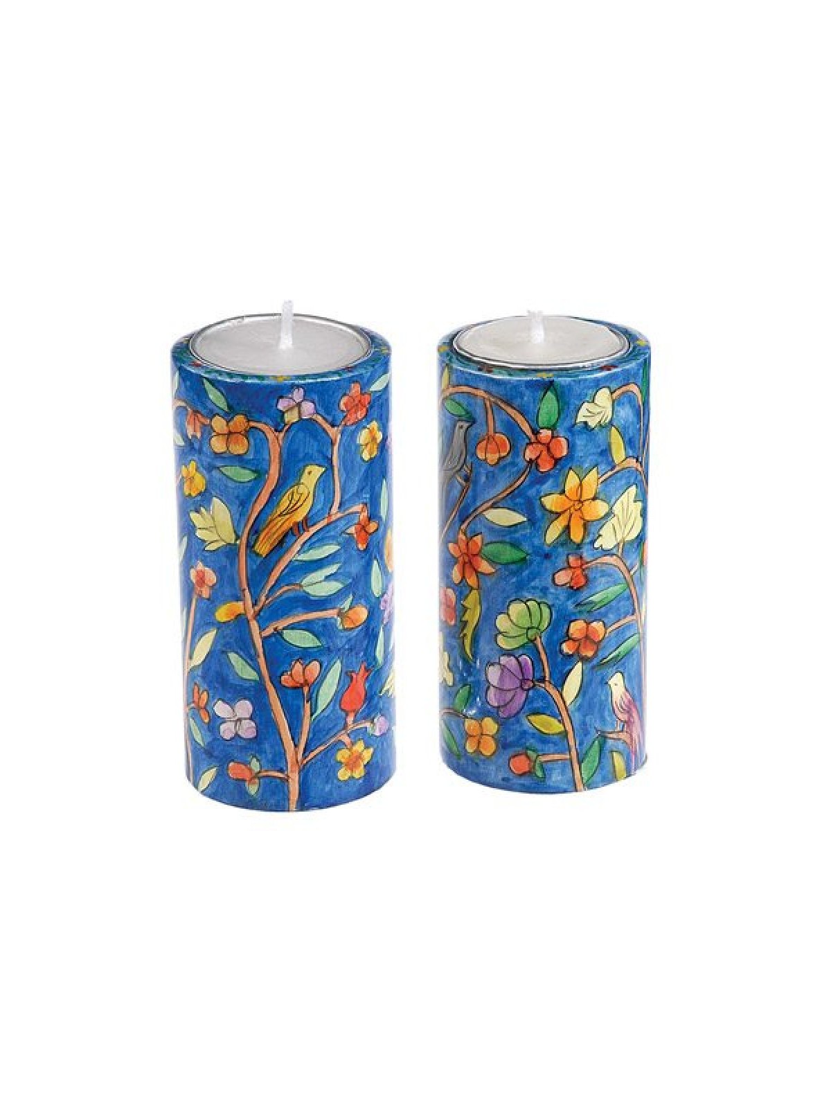 Yair Emanuel Cylinder Hand Painted Wood S... | Candlesticks by Emanuel