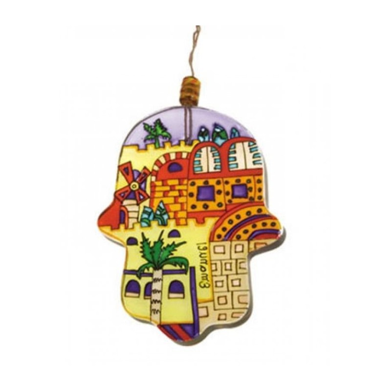 Yair Emanuel Glass Hamsa Wall Decoration Hand P... | Hamsas by Emanuel
