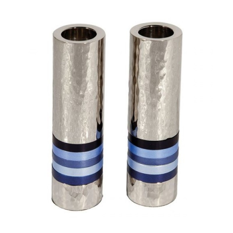 Yair Emanuel Hammered Nickel Cylinder Candlesticks B... | Candlesticks