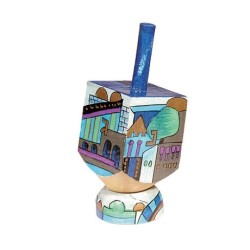 Yair Emanuel Hand Painted Wood Dreidel on Stand Blue Sma... | Dreidels