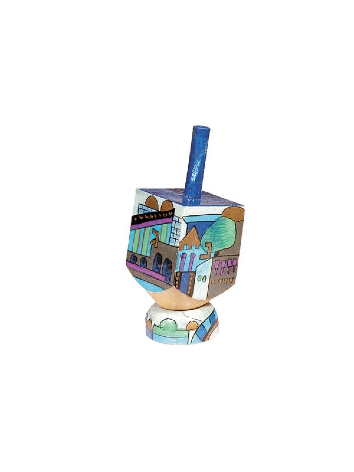 Yair Emanuel Hand Painted Wood Dreidel on Stand Blue Sma... | Dreidels
