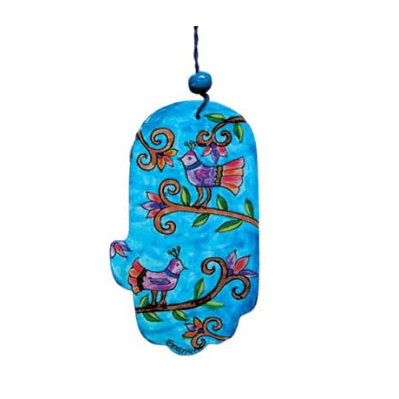 Yair Emanuel Small Hand Painted Wood Wall Hamsa... | Hamsas by Emanuel