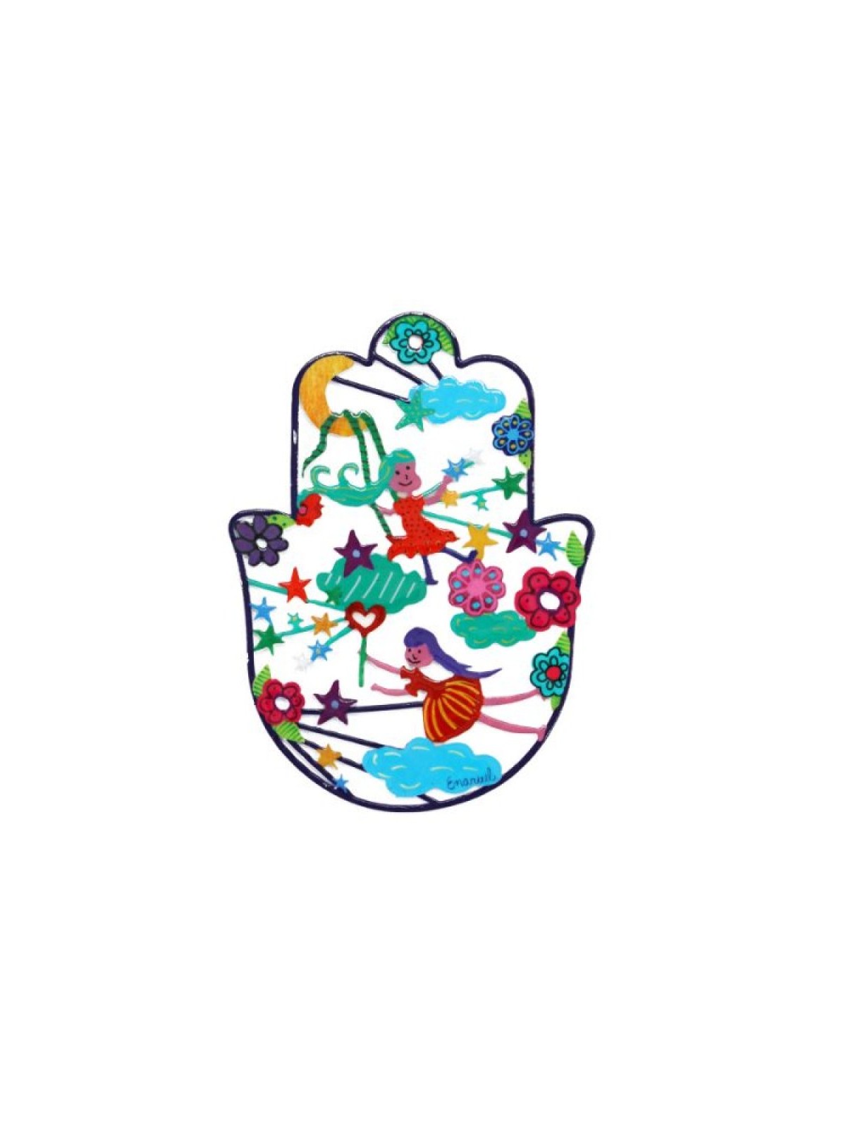 Yair Emanuel Hand Painted Wall Hamsa Enamel Fin... | Hamsas by Emanuel
