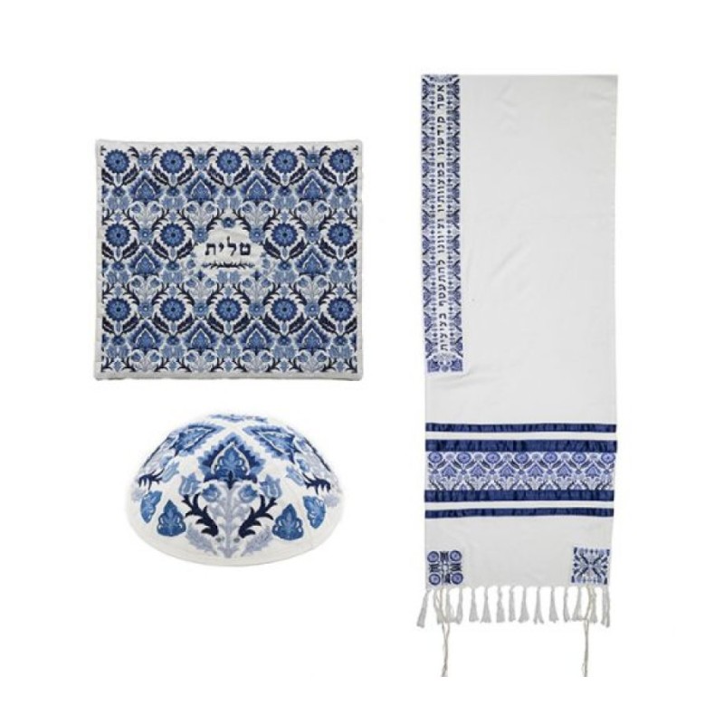 Yair Emanuel Tallit Kippah and Bag Set Fl... | Jewish Gift from Israel