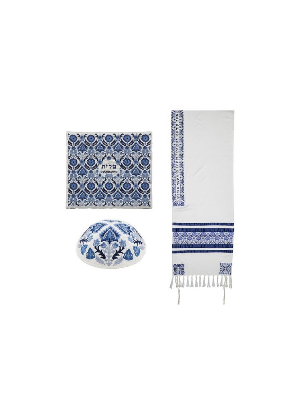Yair Emanuel Tallit Kippah and Bag Set Fl... | Jewish Gift from Israel