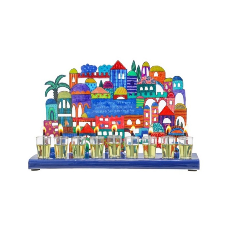 Yair Emanuel Hand Painted Chanukah Menorah Color... | Hanukkah Menorah