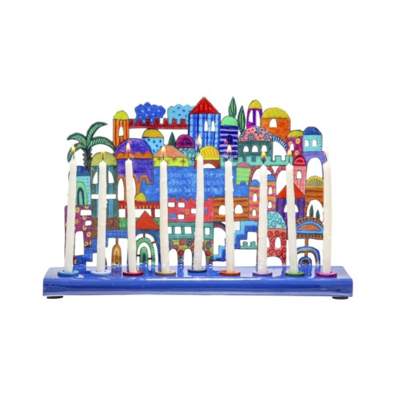Yair Emanuel Hand Painted Chanukah Menorah Color... | Hanukkah Menorah