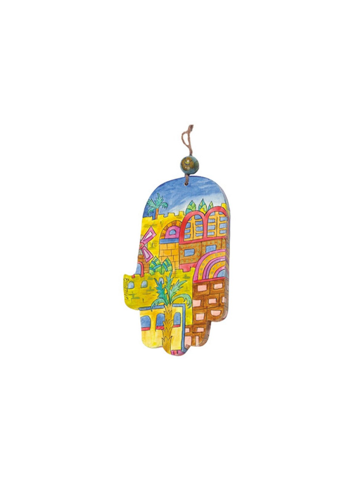 Yair Emanuel Hand Painted Wood Wall Hamsa Gold ... | Hamsas by Emanuel
