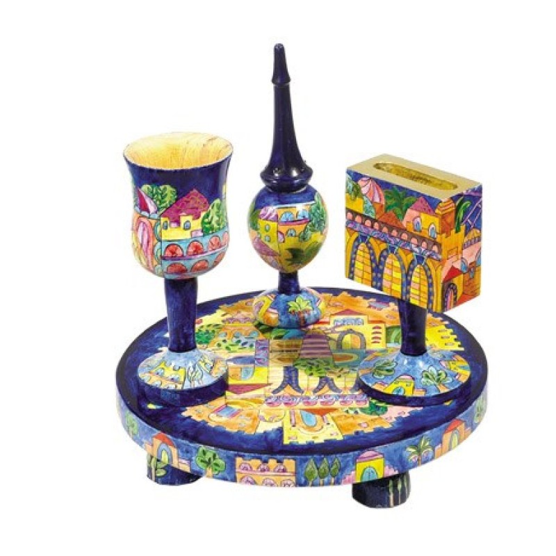 Yair Emanuel Hand Painted 4 Piece Wood Havdalah Set... | Havdalah Sets