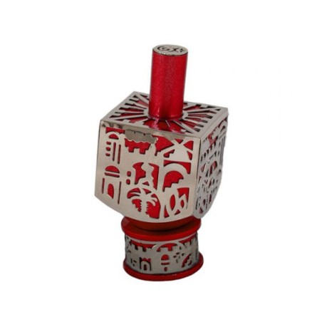 Yair Emanuel Metal Cutout Dreidel Jerusalem Design Red | Dreidels