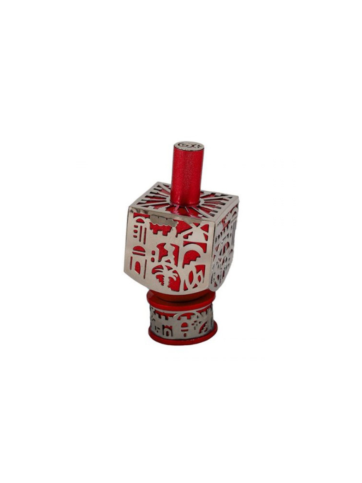 Yair Emanuel Metal Cutout Dreidel Jerusalem Design Red | Dreidels