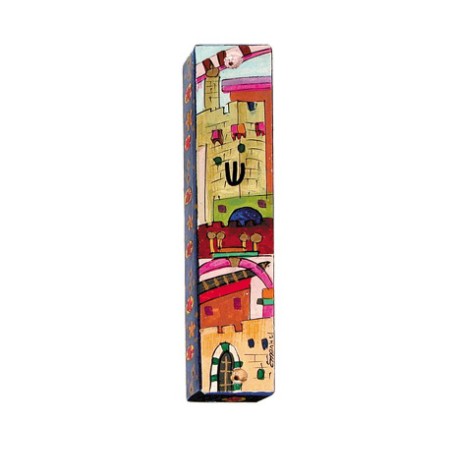 Yair Emanuel Large Hand Painted Wood Mezuzah ... | Mezuzahs by Emanuel