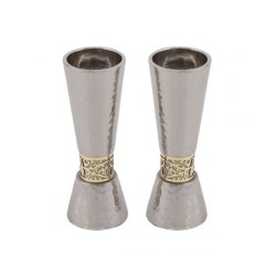 Yair Emanuel Cone Candlesticks with Gold Pomegranate... | Candlesticks