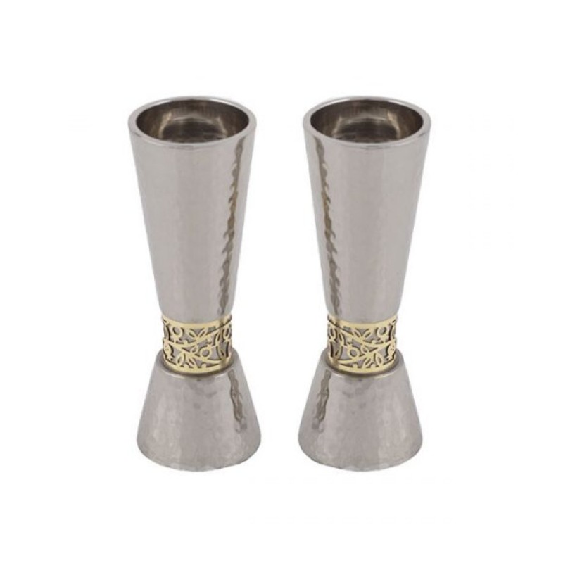 Yair Emanuel Cone Candlesticks with Gold Pomegranate... | Candlesticks