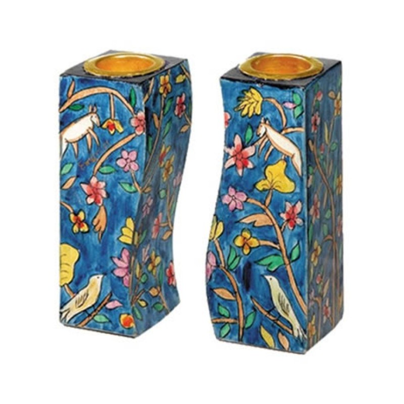 Yair Emanuel Hand Painted Wood Fitted Can... | Candlesticks by Emanuel