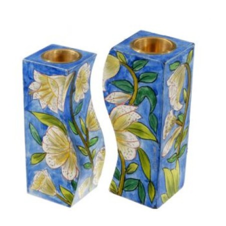 Yair Emanuel Hand Painted Wood Fitted Candlesticks B... | Candlesticks