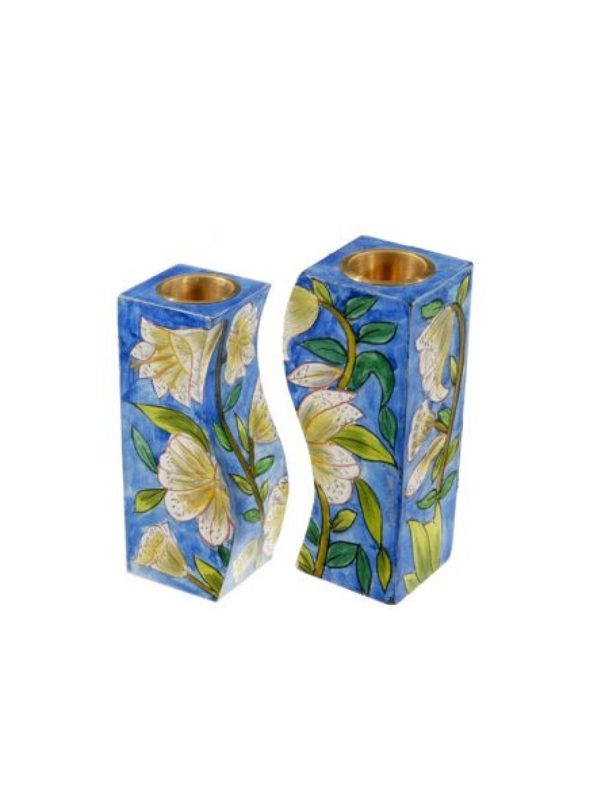 Yair Emanuel Hand Painted Wood Fitted Candlesticks B... | Candlesticks
