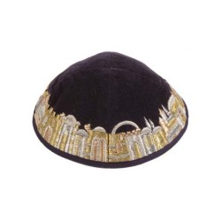 Yair Emanuel Black Velvet Kippah Embroid... | Kippot & Hats by Emanuel