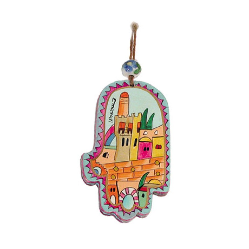 Yair Emanuel Small Hand Painted Wood Wall Hamsa... | Hamsas by Emanuel