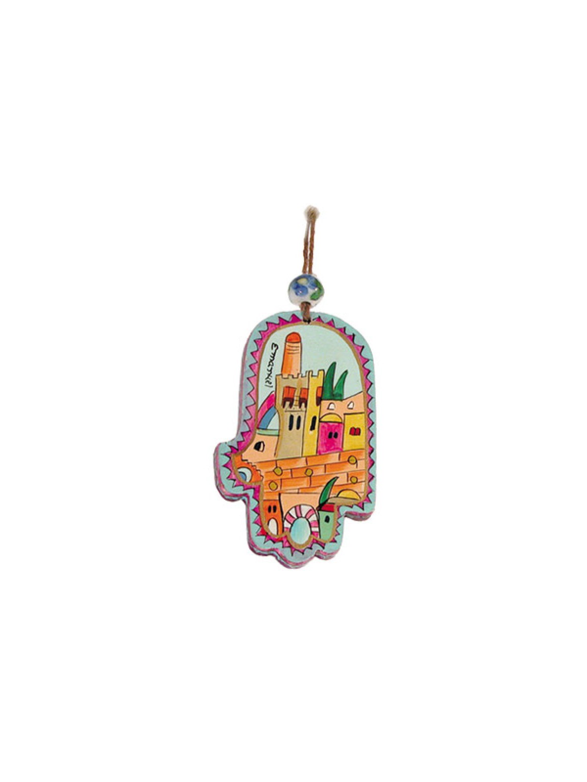 Yair Emanuel Small Hand Painted Wood Wall Hamsa... | Hamsas by Emanuel