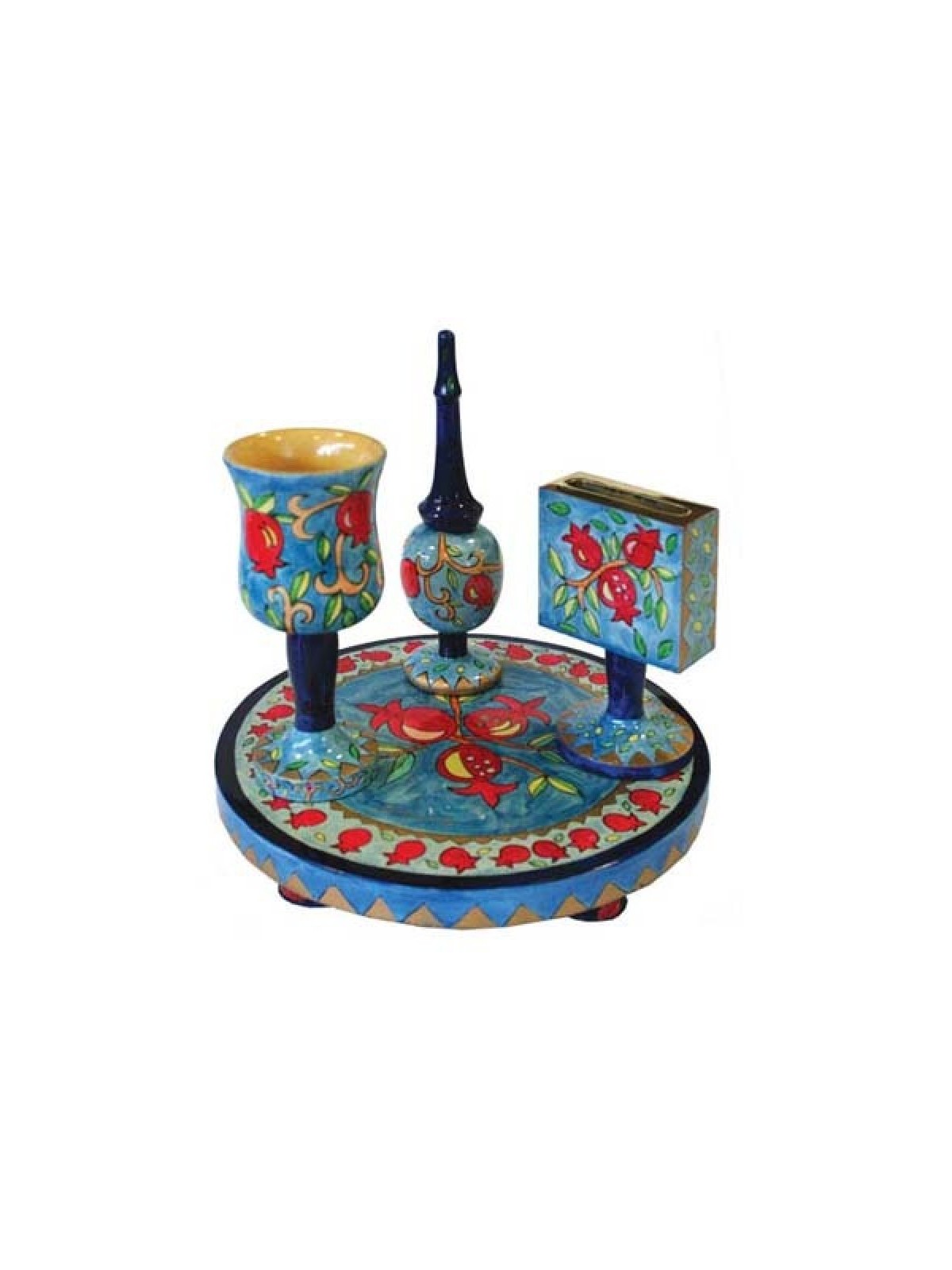 Yair Emanuel Hand Painted 4 Piece Wood Havdalah Set... | Havdalah Sets