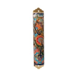 Yair Emanuel Etched Mezuzah Case with Colorfu... | Mezuzahs by Emanuel