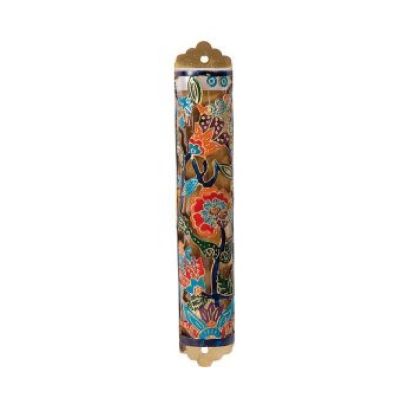 Yair Emanuel Etched Mezuzah Case with Colorfu... | Mezuzahs by Emanuel