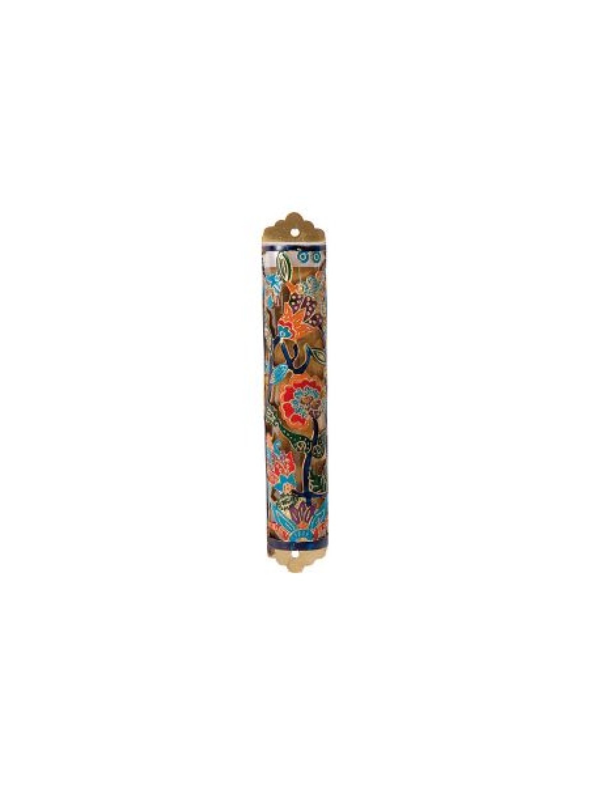 Yair Emanuel Etched Mezuzah Case with Colorfu... | Mezuzahs by Emanuel