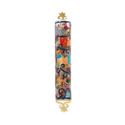Yair Emanuel Etched Mezuzah Case with Colorfu... | Mezuzahs by Emanuel