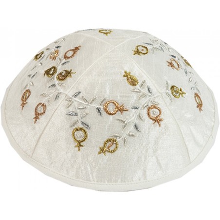 Yair Emanuel Embroidered Kippah Gold and... | Kippot & Hats by Emanuel