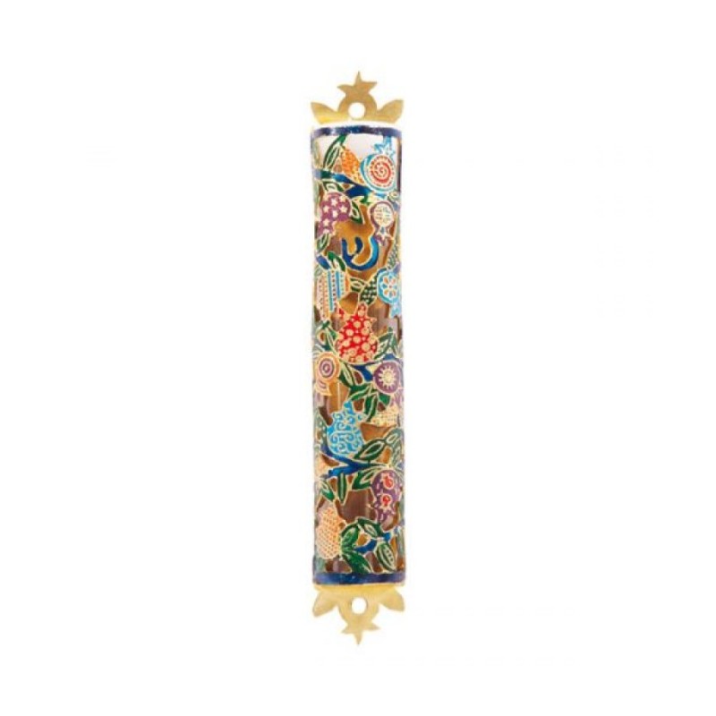Yair Emanuel Mezuzah Case with Etched Colorfu... | Mezuzahs by Emanuel