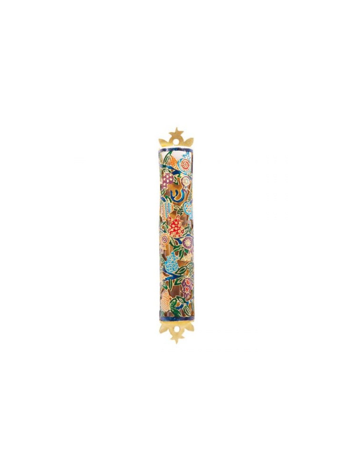 Yair Emanuel Mezuzah Case with Etched Colorfu... | Mezuzahs by Emanuel