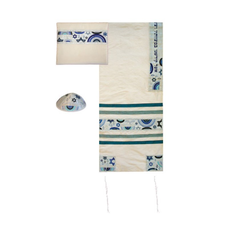 Yair Emanuel White Polysilk Tallit Set Em... | Jewish Gift from Israel