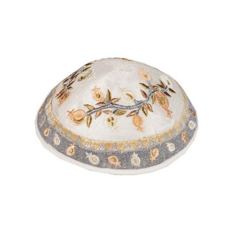 Yair Emanuel Embroidered Kippah Pomegran... | Kippot & Hats by Emanuel