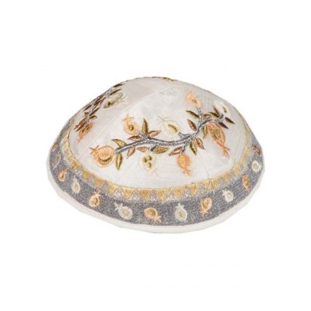 Yair Emanuel Embroidered Kippah Pomegran... | Kippot & Hats by Emanuel