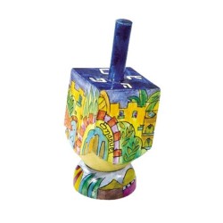 Yair Emanuel Hand Painted Wood Dreidel on Stand Small Je... | Dreidels