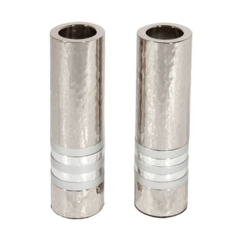 Yair Emanuel Hammered Nickel Cylinder Candlesticks S... | Candlesticks