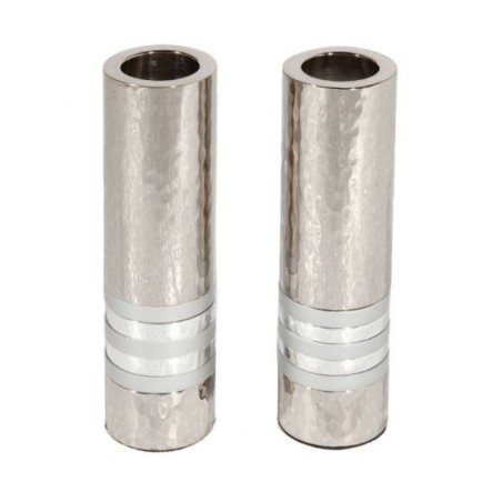 Yair Emanuel Hammered Nickel Cylinder Candlesticks S... | Candlesticks